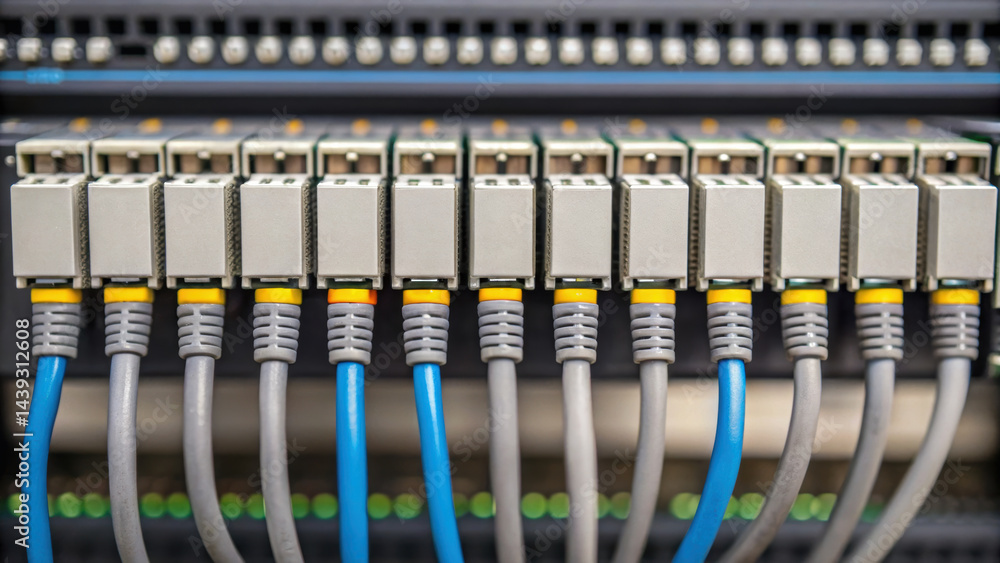 Poster network controls facility ensure smooth data flow through production line with organized cable conne