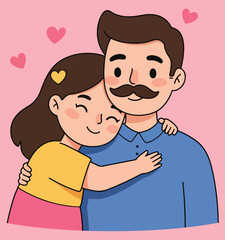 A heartwarming and joyful icon depicting, hugging a cute girl and her father in a loving embrace, celebrating their special bond on Father's Day