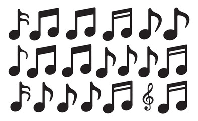 Silhouette of diverse musical notes forming a creative and appealing composition.