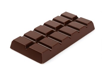 Dark chocolate bar with segments on a white background in close up