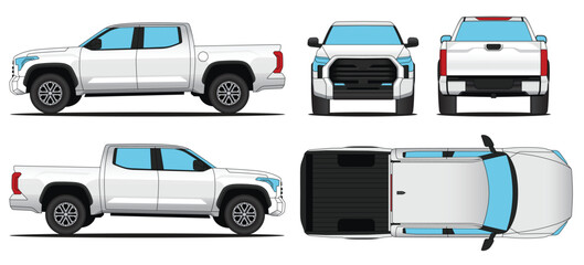 Pickup Car Tundra Double Cab - Mockup car vector for branding on white background. Side, Front, Rear, Top Views © Deden Irfandi