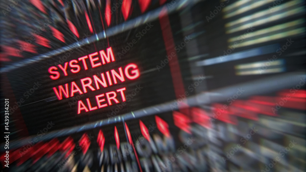 Poster system warning alert on digital control panel signals urgent attention needed for production line in