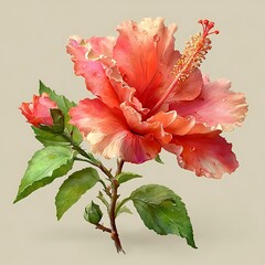 Beautiful pink carnation flower, a blossom of nature, isolated to show its floral beauty with delicate petals A flower with a bud and leaves.