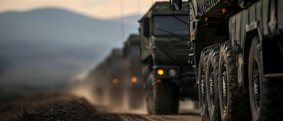 Military Convoy on Dusty Road
