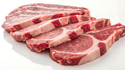 Fototapeta premium Fresh raw pork chops on wooden board perfect meat poster design for culinary