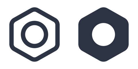 Hex nut or hexagonal nut simple icons set designed in filled, outline, line and stroke style