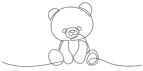 Teddy Bear Continuous Line Drawing. Soft Toy Simple Modern Contour Drawing. Bear Toy Continuous One Single Line Drawing. Vector EPS 10.