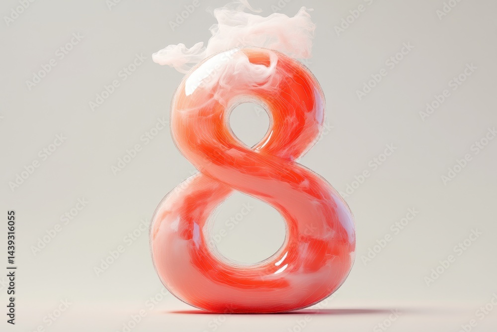 Poster the number 8 is shown in a distorted, abstract form with a red