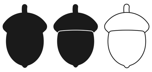 Stylized Acorn Silhouettes in a Black and White Design Ideal for Various Artistic Uses