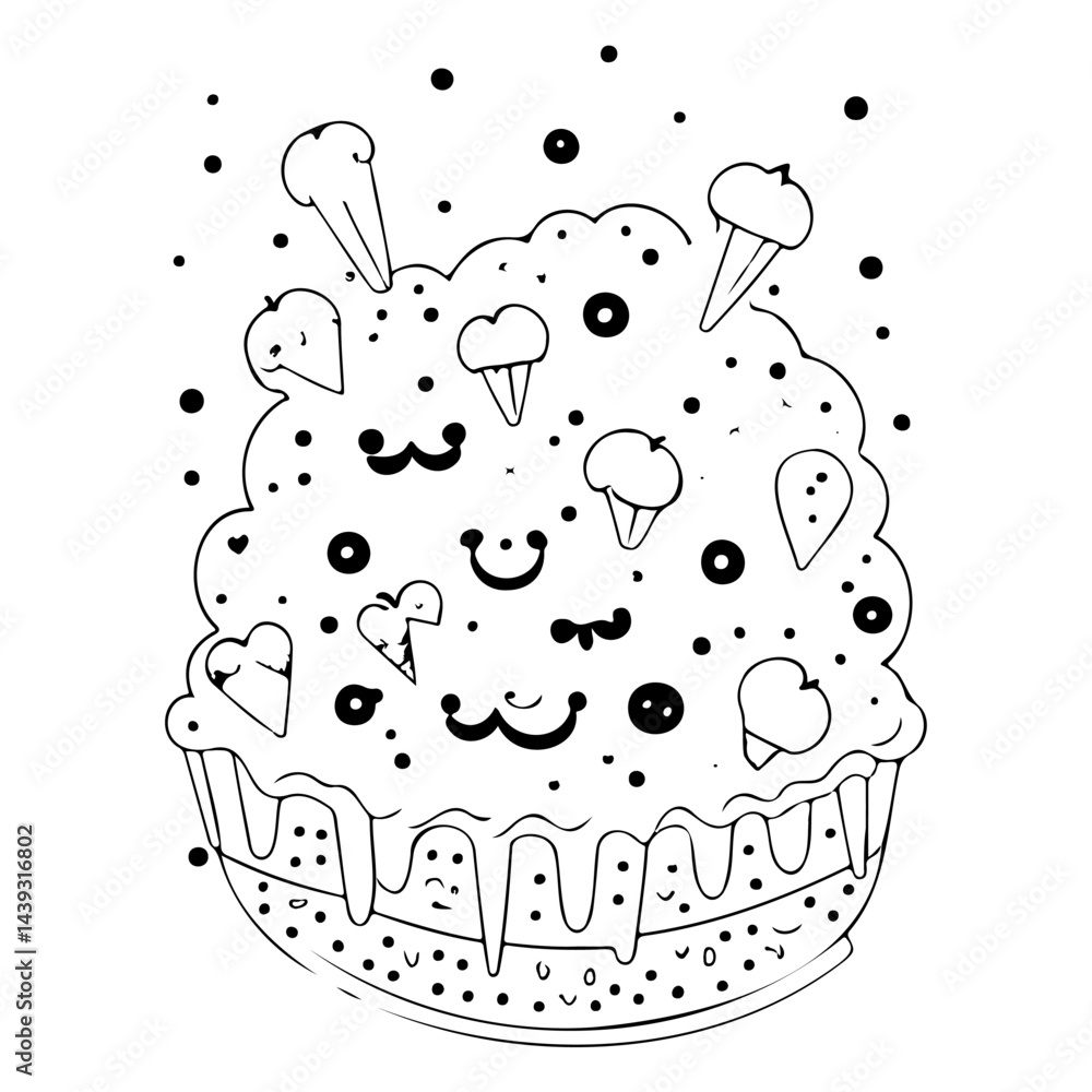 Aufkleber whimsical confection creation with smiling elements and floating sprinkles design