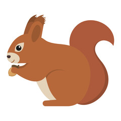 An adorable and cheerful cartoon squirrel happily holding a nut in a vibrant autumnal scene