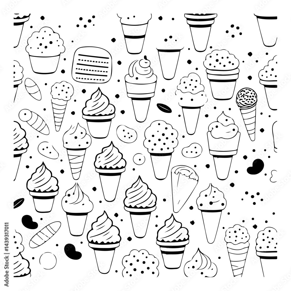 Poster doodle delight: an ice cream themed background creating a sweet vector array