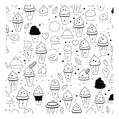 Whimsical Dessert Doodles: A Playful Seamless Pattern of Cones and Sweet Treats