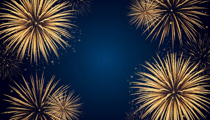 Obraz premium New Year blue background with fireworks. AI generated.