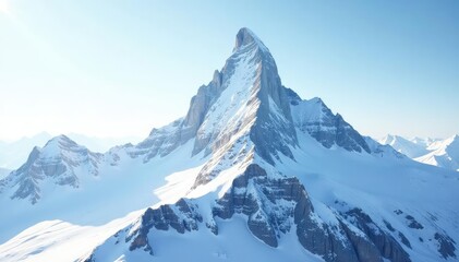 Obraz premium Snow-covered mountain peak against pristine white sky, scenic, cliffs, clean