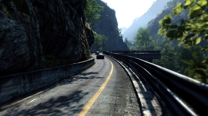 Fototapeta premium Mountain Road Winding Through Gorge with Cars
