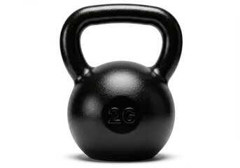 Studio shot of a black 2g kettlebell on a white background