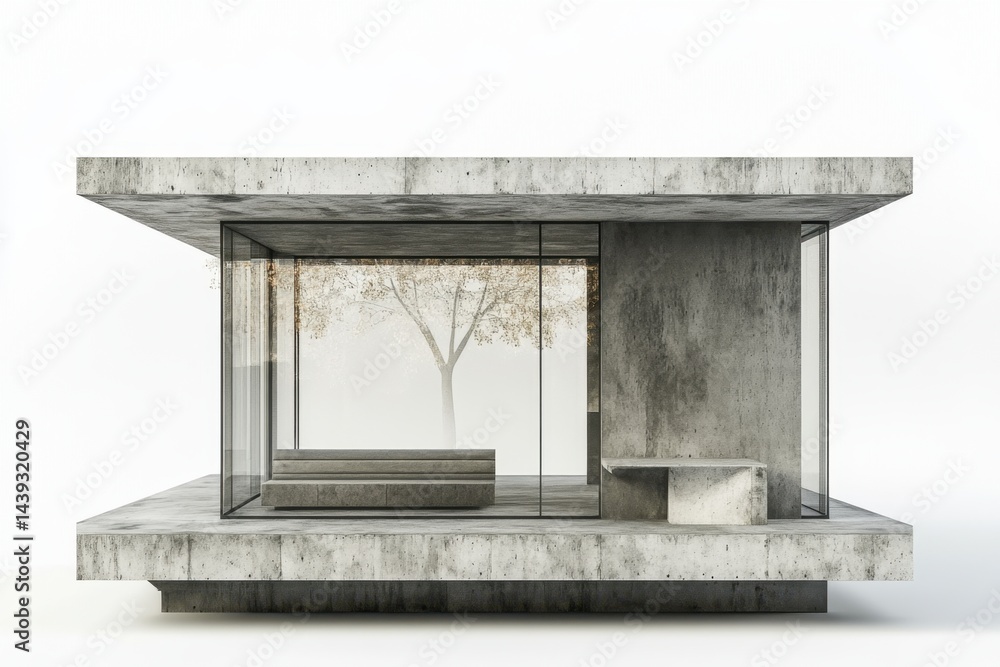 Poster a small house with a tree in front of it