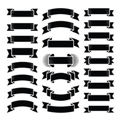 Collection of Black Ribbons, Banners, badges, Labels - Design Elements on white background.