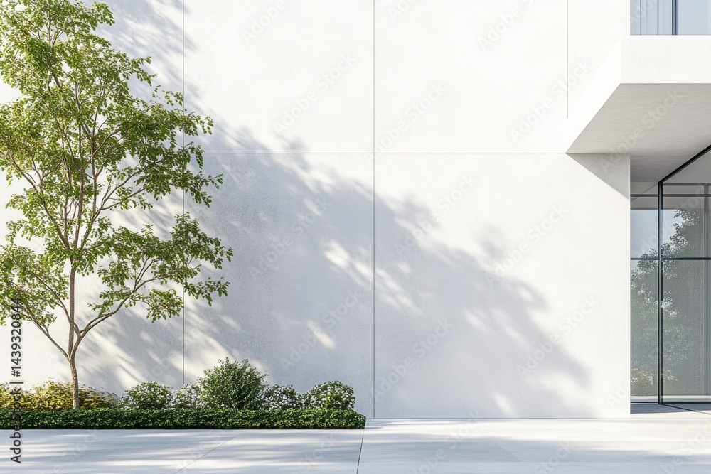 Poster a white building with a tree in front of it