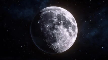 Close-up of a waxing gibbous moon in space