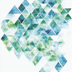 Artistic watercolor pattern featuring geometric shapes blue and green hues, creating serene