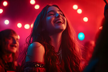 Fototapeta premium many teenagers are excited to see their favorite band concert on stage under the red color light