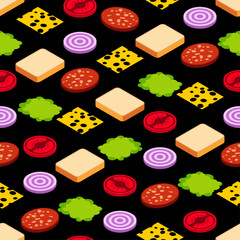 Bread and onion and salad pattern seamless. Sandwich parts texture.