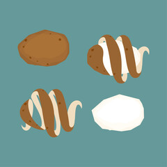 Peeling potatoes set. Potatos peelings.