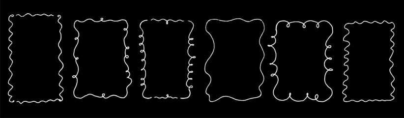 Line curve frame with texture crayon chalk. Scribble hand drawn set frame colorful on black background. Curve crayon chalk set, Vector illustration