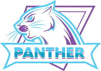 Stylized Panther Logo in Neon Blue and Purple with Fierce Glowing Eyes and Bold Geometric Design for Sports Team Mascot