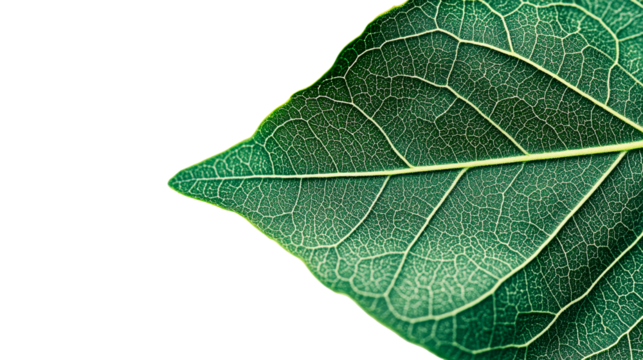 Veined foliage structure on dark, cut out transparent
