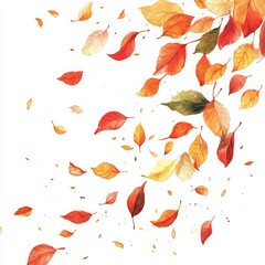 Obraz premium Falling leaves in vibrant autumn colors create serene and peaceful atmosphere