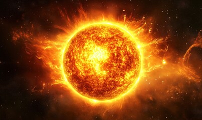 Obraz premium Stunning close-up of the sun showcasing solar flares and vibrant colors in space