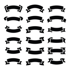 Collection of Black Ribbons, Banners, badges, Labels - Design Elements on white background.