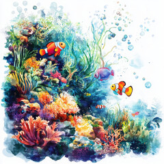 Obraz premium Vibrant underwater scene featuring colorful coral reefs and various fish swimming gracefully