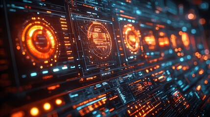 Fototapeta premium Futuristic Digital Interface with Vibrant Data Visualizations and Glowing Elements