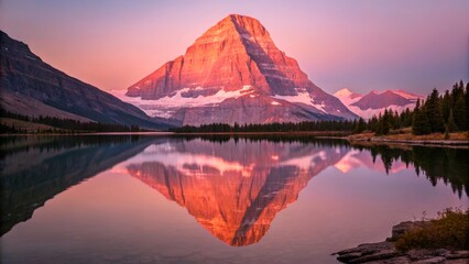 Serene Pink Sunrise Over Majestic Mountain Reflections in Calm Lake Waters