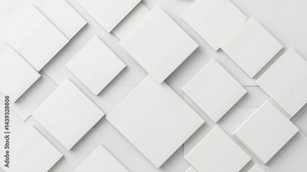 Aufkleber geometric white square abstract background - minimalist 3d tiles abstract background white square