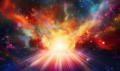 Fototapeta premium Cosmic explosion with vibrant colors and radiant light in deep space