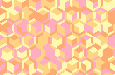 Abstract pastel geometric background.  Interlocking cube pattern in soft pink, yellow, and orange hues. Ideal for website banners, social media posts, or textile design.