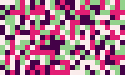 Abstract pixel art background.  Vibrant pink, green, and purple squares create a dynamic, modern pattern. Ideal for website banners, social media posts, or techthemed designs.