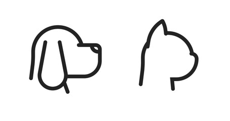 Dog face head icon line stroke simple graphic set, puppy pet outline thin linear shape silhouette pictogram, paw isolated sign symbol image clip art
