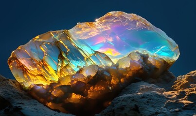 Obraz premium Stunning opal crystal showcasing vibrant colors and intricate patterns in natural light