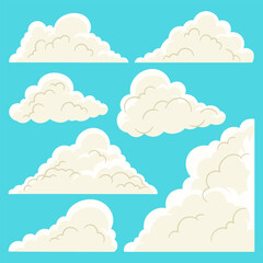 Flat Style Cloud Set in Cream Color on Blue Background