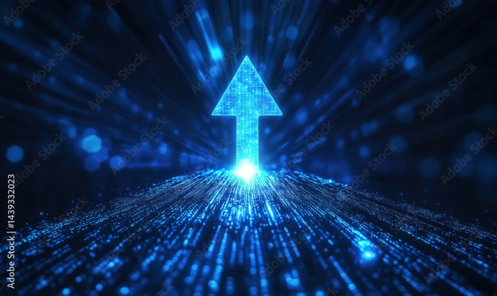 Poster digital upward arrow symbolizing growth and progress in technology and innovation