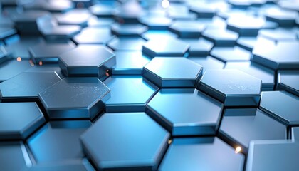 Obraz premium Blue hexagonal tiles create a dynamic, abstract pattern radiating a cool, futuristic vibe.