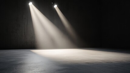 Obraz premium Dramatic spotlight illuminating an empty, textured space spotlight stage light dark space empty wall