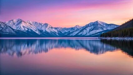 Serene Mountain Lake at Sunrise with Vibrant Sky and Reflective Water Surface