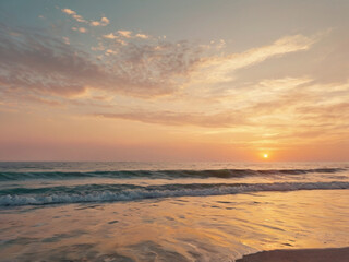 Obraz premium Minimalist Summer Sunset Over Ocean Waves 